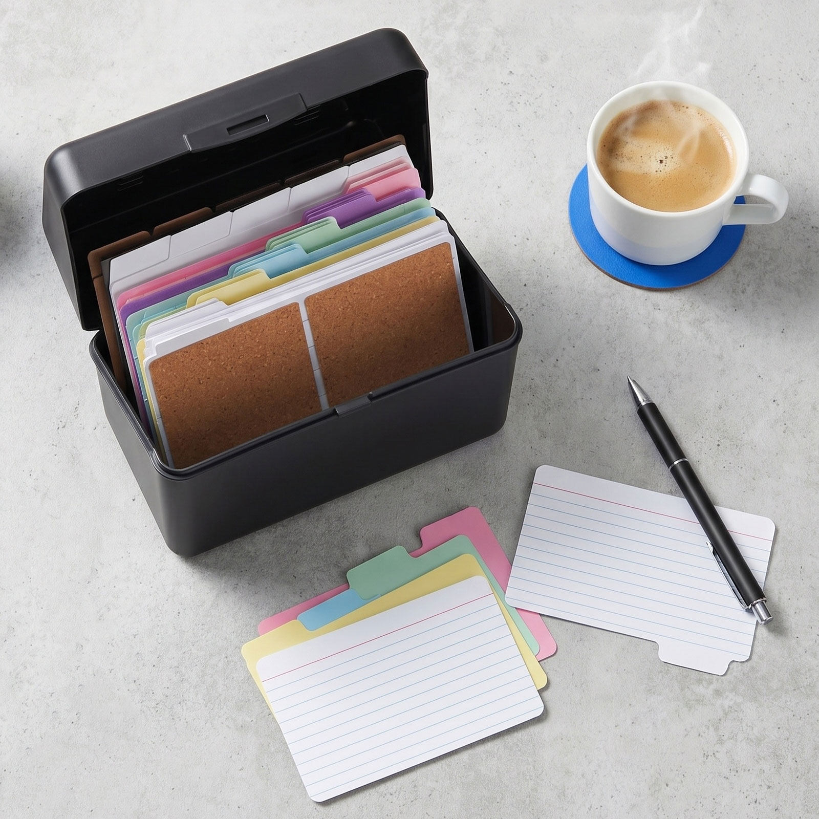Card Index Box - 2Set Kotak Penyimpanan Kartu Meja Hitam,
