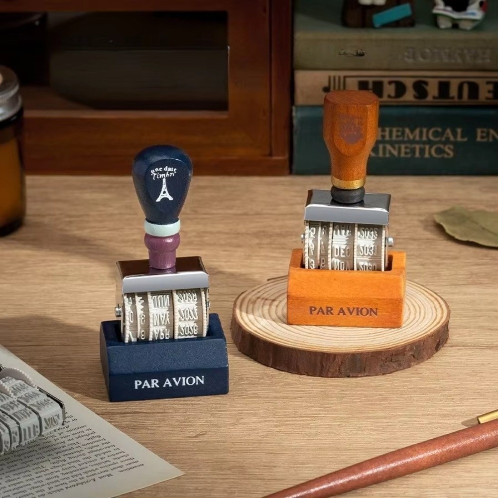 Rubber Date Stamp - Stempel Tanggal Kayu Retro dengan Gagang