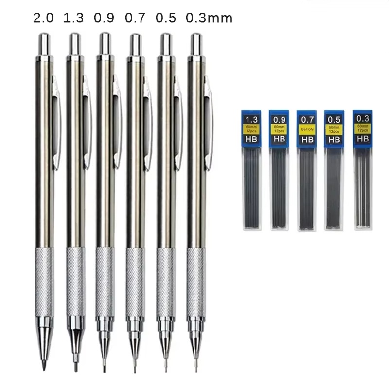 Mechanical Pencil 0.3 - Set Pensil Mekanik Logam 0.3/0.5/0.7/0.9/1.3/2.0mm Set